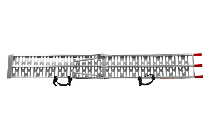 Rampas dobráveis UNITRAILER ALR003 em alumínio para reboques, 221 cm, 680 kg, com cinta e suporte, conjunto de 2 unidades.