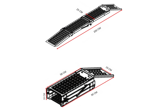UNITRAILER ALR005 rampas dobráveis de aço para reboques, 200 cm, 500 kg, conjunto de 2