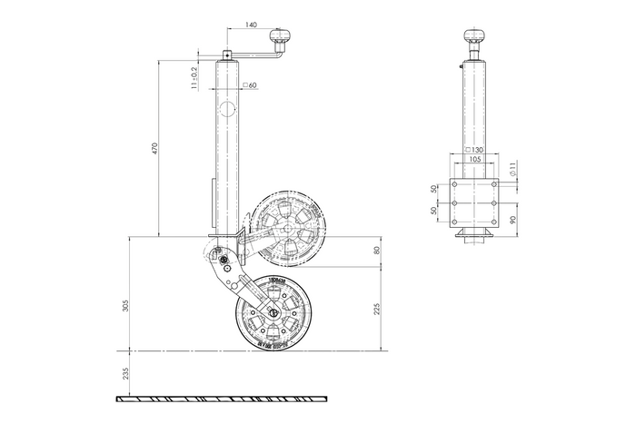 Roda jockey automática AL-KO 1863497 com alça, 400 kg, 60 mm, 775-1010 mm