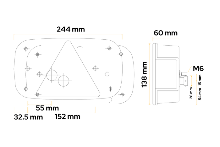 Lanterna traseira ASPÖCK Multipoint III, baioneta de 5 pinos, 6 funções, lado direito.