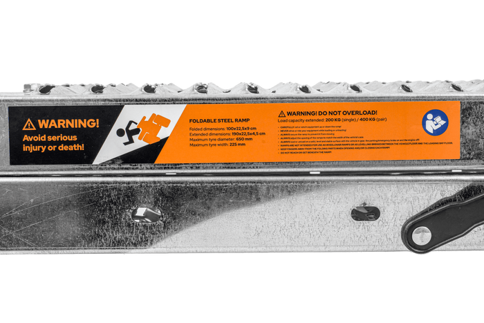 UNITRAILER ALR004B rampas dobráveis de aço para reboques, 190 cm, 400 kg, conjunto de 2