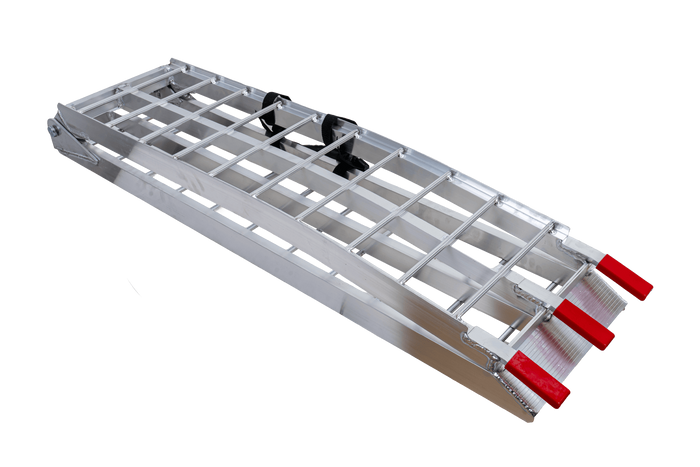 Rampas dobráveis UNITRAILER ALR002 em alumínio para reboques, 221 cm, 680 kg, com cinta, conjunto de 2 unidades.