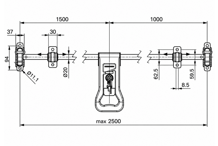 STEELPRESS ZD-03 trava de segurança para porta de contêiner de 2500 mm