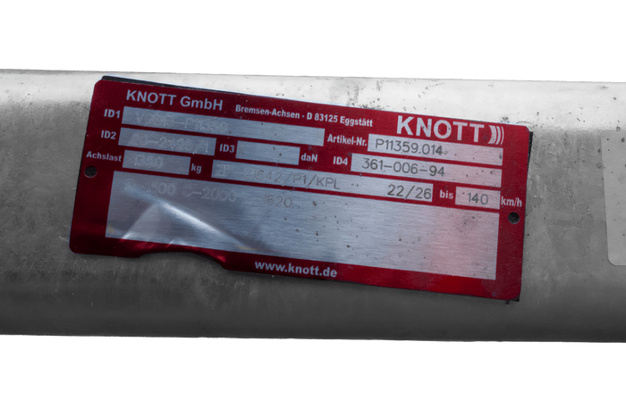 Eixo com freio KNOTT P11359.014 VGB13 para reboque de barco, 1350 kg, 1500 mm, 2000 mm, 5x112