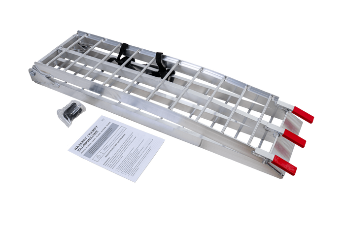 Rampas dobráveis UNITRAILER ALR002 em alumínio para reboques, 221 cm, 680 kg, com cinta, conjunto de 2 unidades.