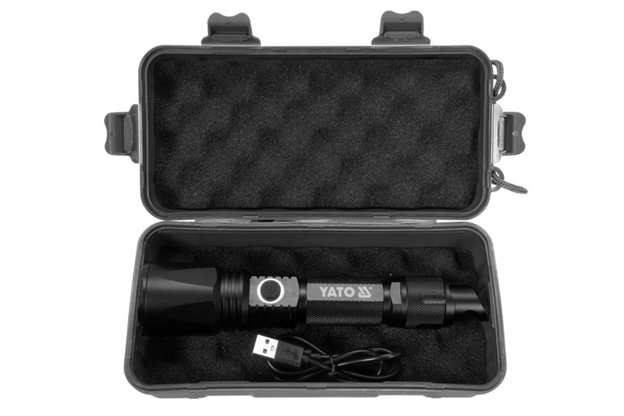 Lanterna multifuncional YATO YT-08559 LED 900lm, com bateria externa, abridor de garrafas e martelo de emergência.