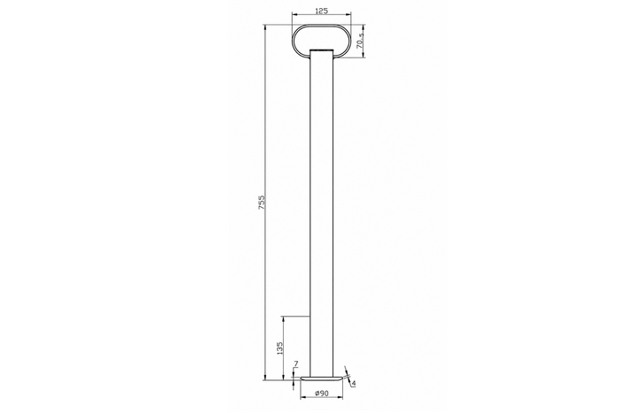 Suporte fixo UNITRAILER para reboque plataforma de 150 kg, 48 mm x 755 mm