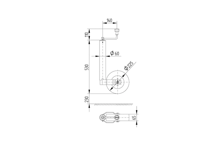 Roda guia com grampo KNOTT TK60+KLE60 250kg 60mm 530-760mm