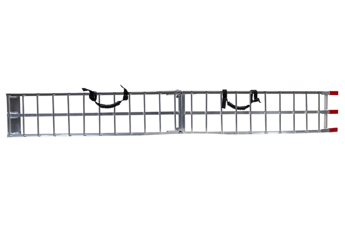 Rampas dobráveis UNITRAILER ALR002 em alumínio para reboques, 221 cm, 680 kg, com cinta, conjunto de 2 unidades.