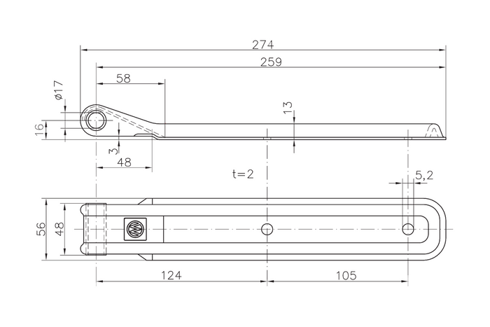 Dobradiça lateral para reboque WINTERHOFF BSCH 10-17-270-SO para montagem lateral em reboque